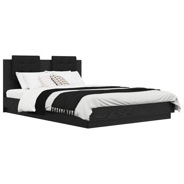 vidaXL Bedframe met Hoofdeinde Zwart Eiken 150 x 200 cm Bewerkt hout