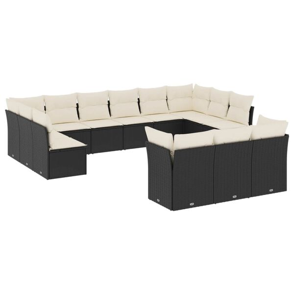 vidaXL 13-delige Loungeset met kussens poly rattan zwart