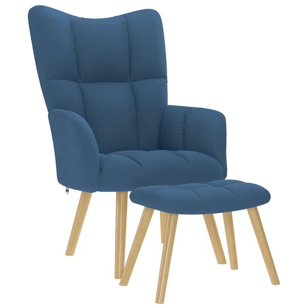 vidaXL Relaxstoel met voetenbank stof blauw