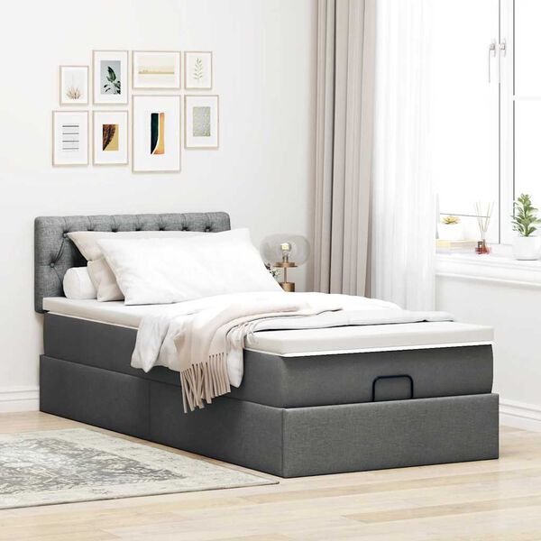 vidaXL Ottoman bed met matras en LED's 90x190cm stof donkergrijs