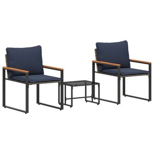 vidaXL Meubelsets 3 st Grijs en Marineblauw Rattan
