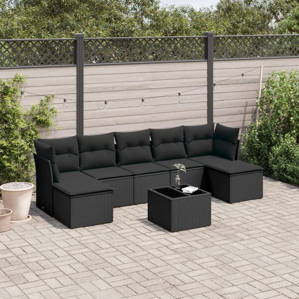 vidaXL 8-delige Loungeset met kussens poly rattan zwart