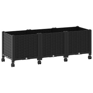 vidaXL Tuinschaal met wielen Zwart 120 x 40 x 44 cm PP