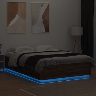 vidaXL Bedframe met LED-verlichting bruin eikenkleurig 160x200 cm