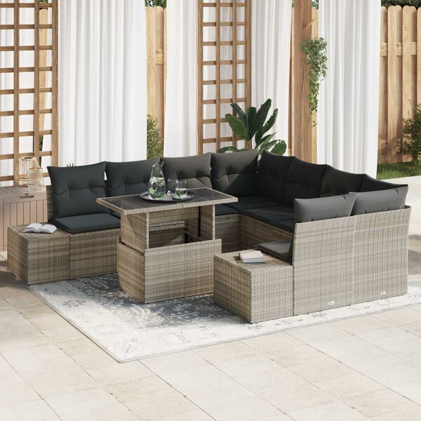 vidaXL Tuin Sofa Set met kussen 9 pcs Licht Grijs en Donker Grijs