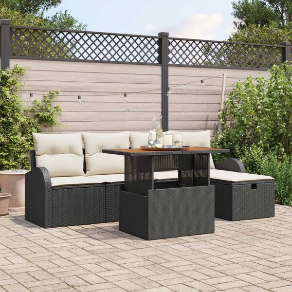 vidaXL Tuin Sofa Set met kussen met opslag 6 pcs Zwart Poly riet