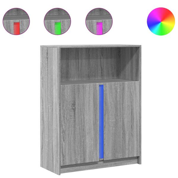 vidaXL Dressoir met LED 77x34x100 cm bewerkt hout grijs sonoma eiken