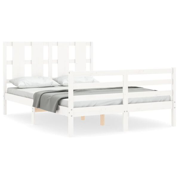 vidaXL Bedframe met hoofdbord massief hout wit 140x190 cm