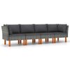 vidaXL Tuinbank 4-zits met kussens poly rattan grijs