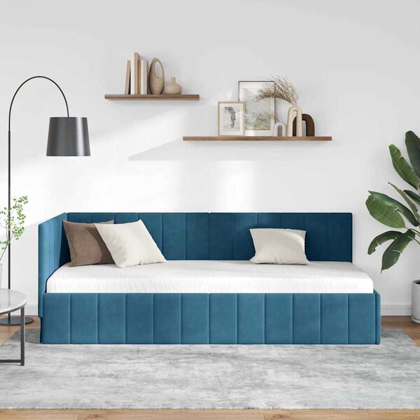vidaXL Hoekbedframe met hoofdeinde Blauw 80 cm x 200 cm Fluweel