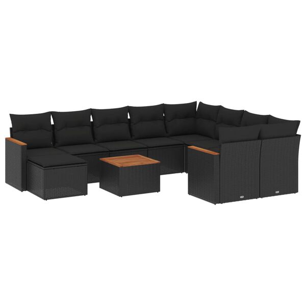 vidaXL 11-delige Loungeset met kussens poly rattan zwart