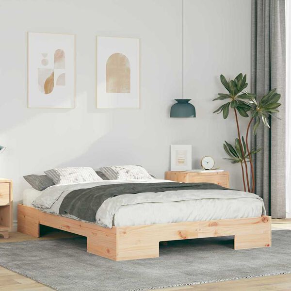 vidaXL Bedframe met opslag Bruin 120 x 190 cm Massief grenenhout