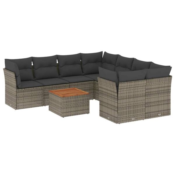 vidaXL 9-delige Loungeset met kussens poly rattan grijs