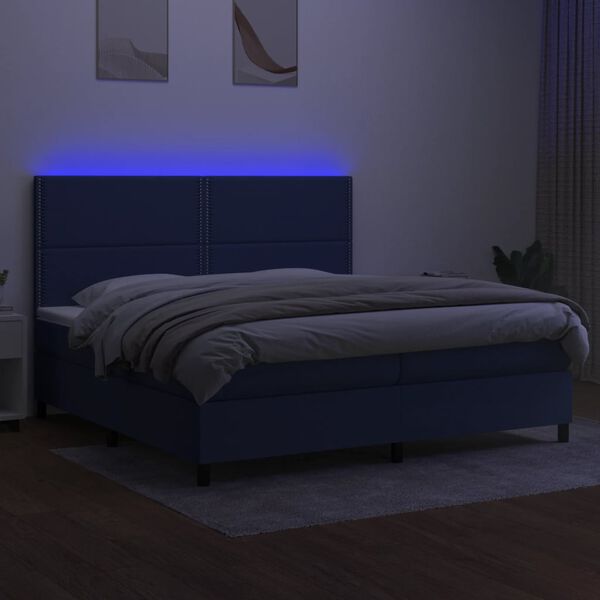 vidaXL Boxspring met matras en LED stof blauw 200x200 cm