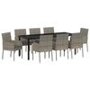 vidaXL Tuin eettafelset met kussen 9 pcs Grijs poly rattan