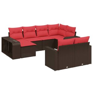 vidaXL 10-delige tuinbankset met kussens, bruin polyrotan