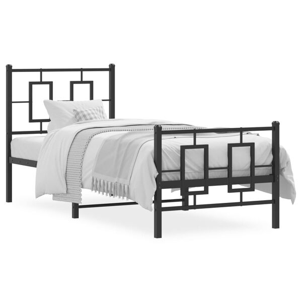 vidaXL Bedframe met hoofd- en voeteneinde metaal zwart 75x190 cm