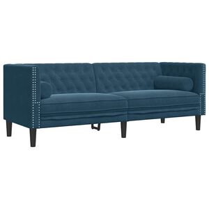 vidaXL Driezitsbank Chesterfield-stijl met bolsters fluweel blauw