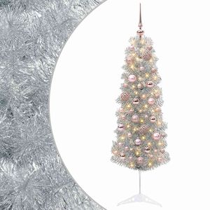 vidaXL Smalle kunstkerstboom met kerstballen 150 cm 150 LED's Warmwit