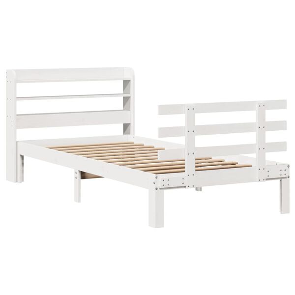 vidaXL Bedframe met hoofdbord massief grenenhout wit 75x190 cm