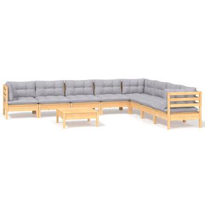 vidaXL 9-delige Loungeset met grijze kussens massief grenenhout