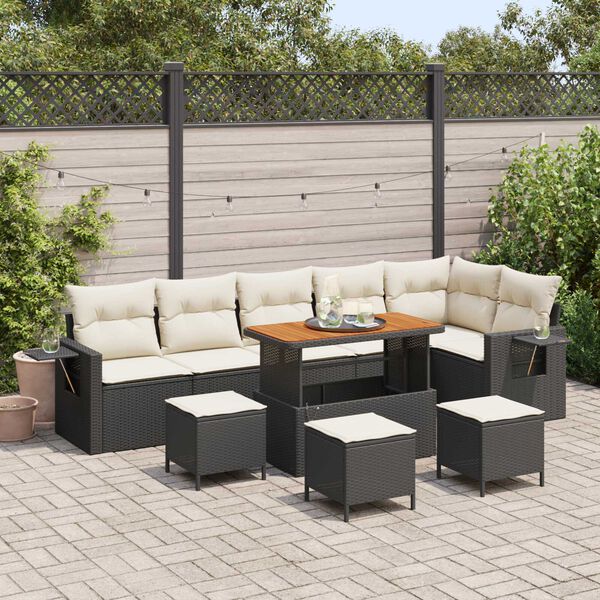 vidaXL Tuinbankenset met kussen 12 pcs Zwart en Cr&egrave;me poly rattan