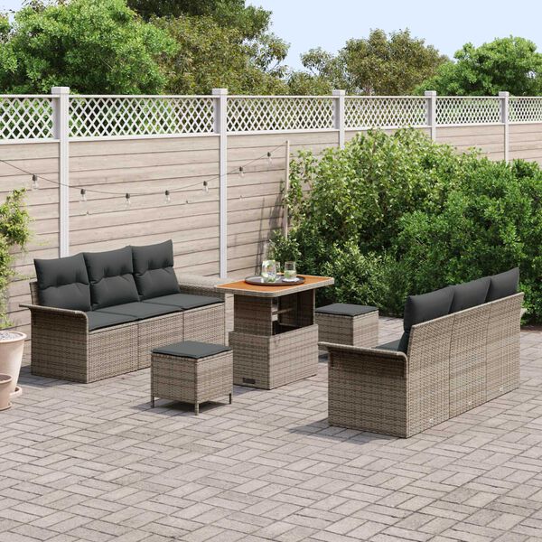 vidaXL Tuin Sofa Set 9 pcs Grijs poly rattan