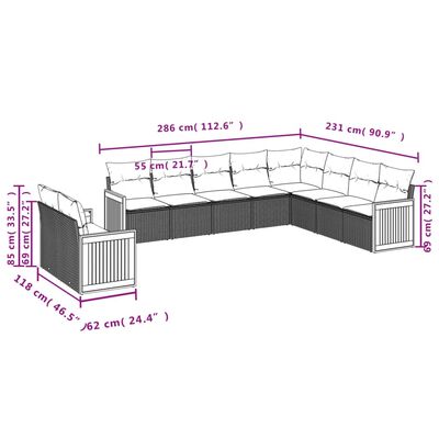 vidaXL 10-delige Loungeset met kussens poly rattan beige