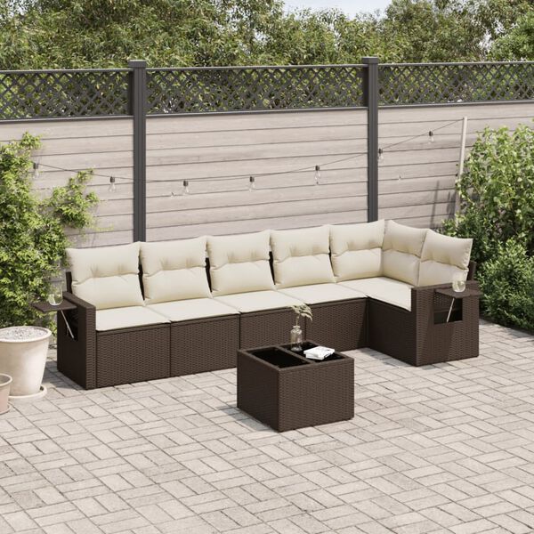 vidaXL 7-delige Loungeset met kussens poly rattan bruin