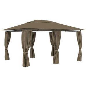 vidaXL Tuinpaviljoen met gordijnen 180 g/m&sup2; 4x3 m taupe