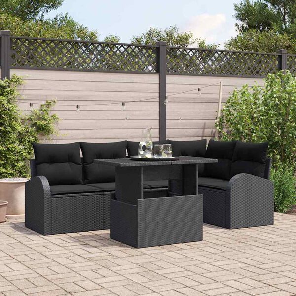 vidaXL Tuin Sofa Set met kussen 6 pcs Zwart poly rattan