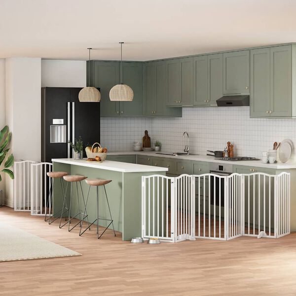 vidaXL Hondenhek inklapbaar met deur 12 panelen 600cm populierhout wit