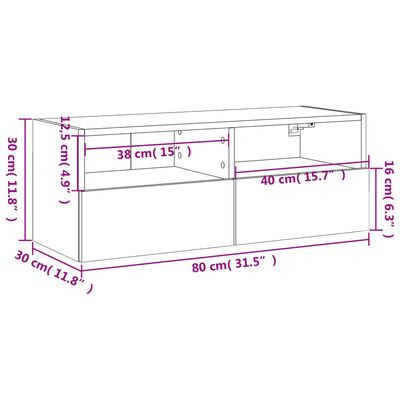 vidaXL Tv-wandmeubel 80x30x30 cm bewerkt hout grijs sonoma eikenkleur