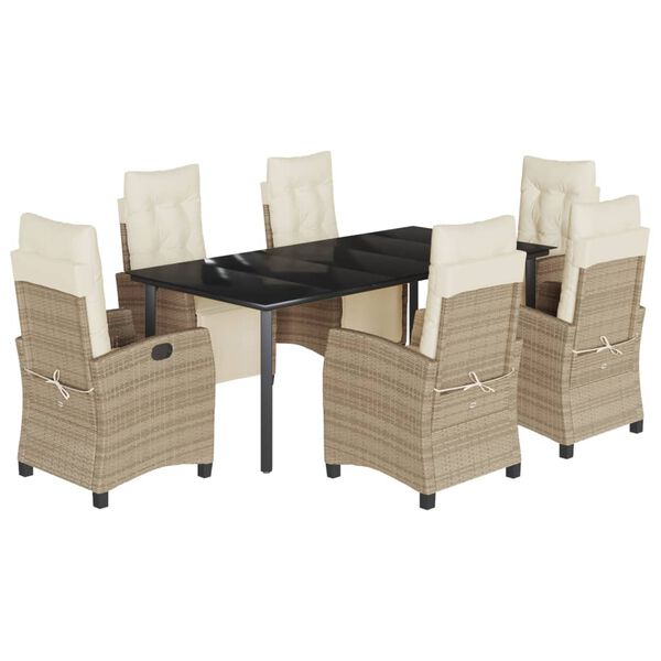 vidaXL 7-delige Tuinset met kussens poly rattan beige