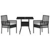 vidaXL Tuin eettafelset 3 pcs Zwart poly rattan