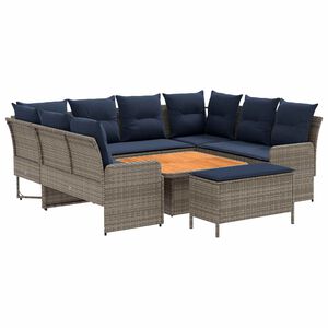 vidaXL Meubelsets 7 st Grijs en Marineblauw PE Rattan