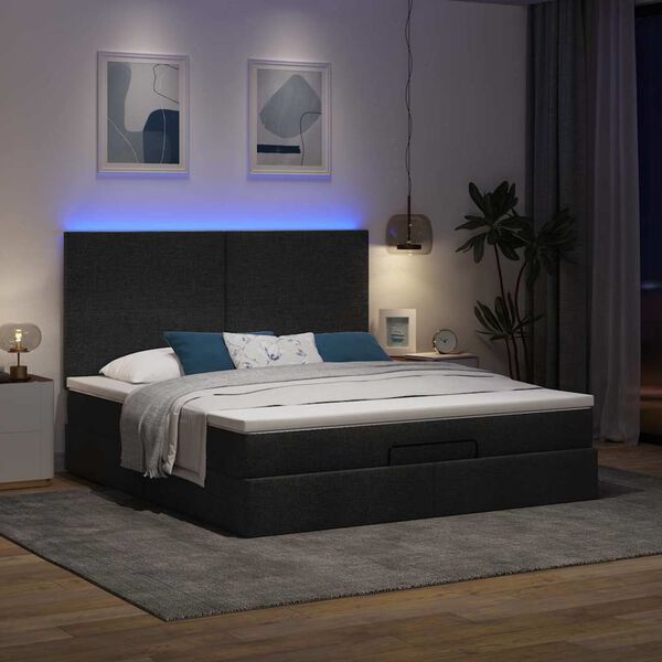 vidaXL Ottoman bed met matras en LED's 180x200cm stof zwart