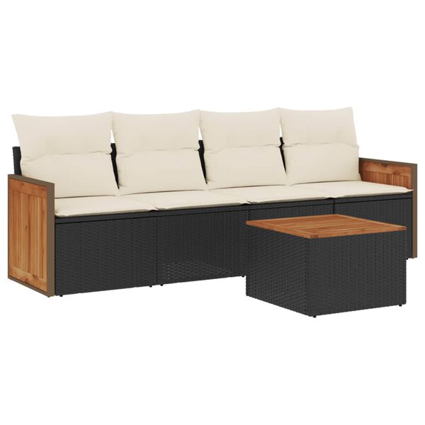 vidaXL 5-delige Loungeset met kussens poly rattan zwart