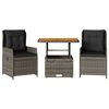 vidaXL 3-delige Bistroset met kussens poly rattan grijs