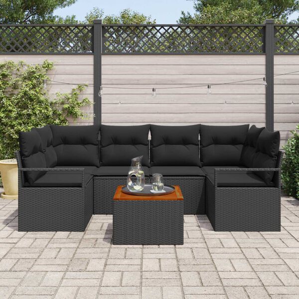 vidaXL Tuinbankenset met opslag 7 pcs Zwart poly rattan