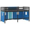vidaXL Kinderhoogslaper met gordijnen 90x190 cm grenenhout blauw