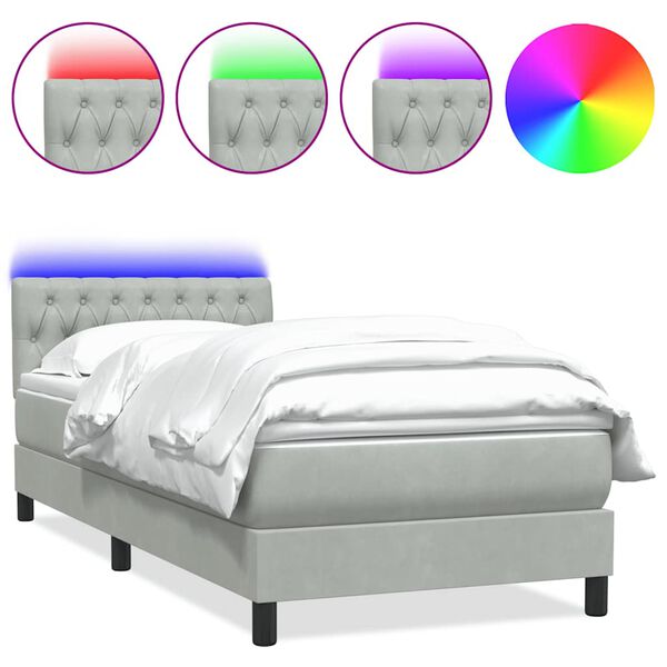 vidaXL Boxspring met matras en LED fluweel lichtgrijs 90x220 cm