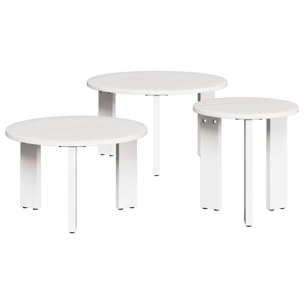vidaXL Salontafel 3 pcs Wit Massief grenenhout