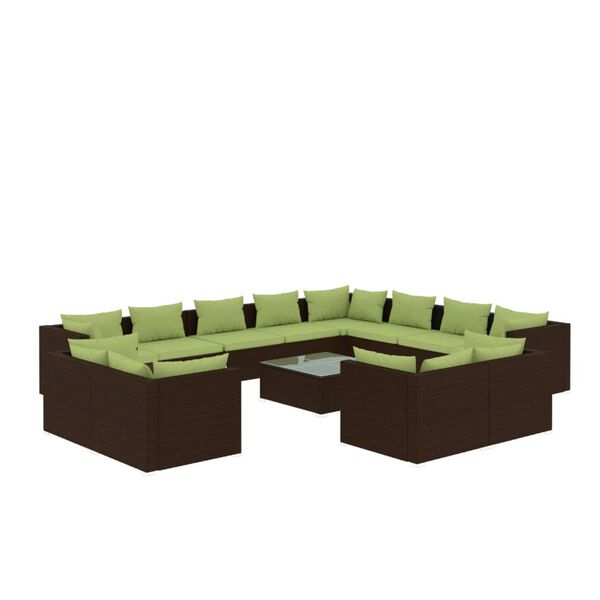 vidaXL 13-delige Loungeset met kussens poly rattan bruin