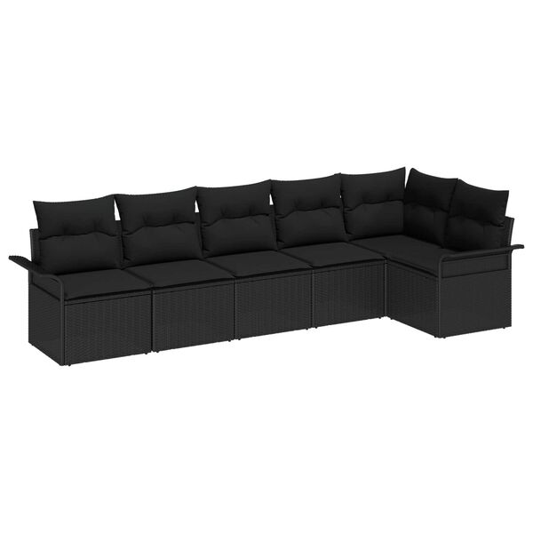 vidaXL Tuin Sofa Set met kussen 6 pcs Zwart poly rattan