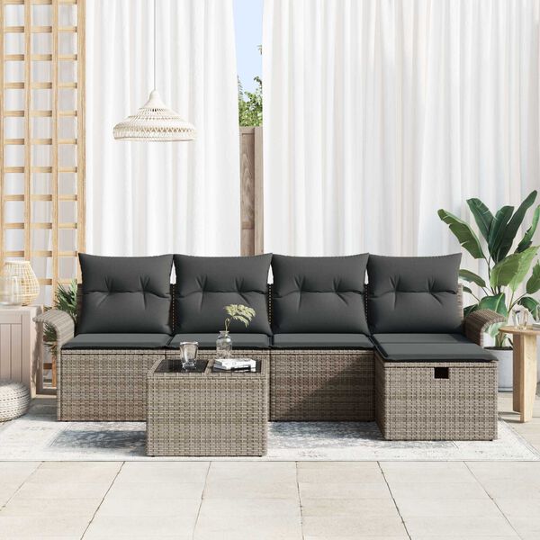 vidaXL Tuin Sofa Set met kussen met opslag 6 pcs Grijs Poly riet