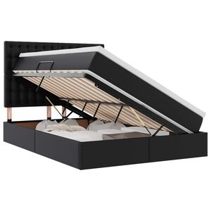 vidaXL Opbergbed met LED met matras Zwart 140 x 190 cm Nep Leer