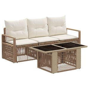 vidaXL Tuinbankenset 4 st Beige en Cr&egrave;me Wit poly rattan