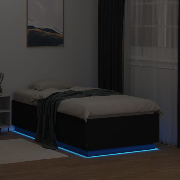 vidaXL Bedframe met LED-verlichting bewerkt hout zwart 90x190 cm