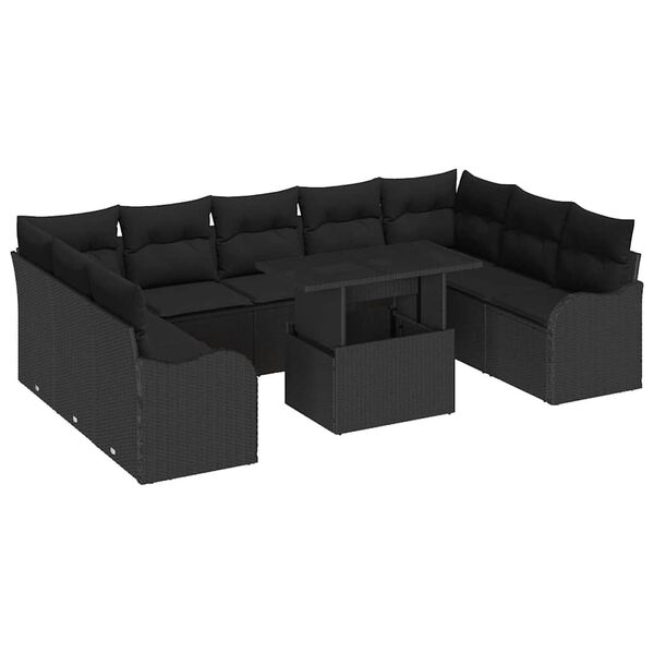 vidaXL Tuin Sofa Set met kussen 10 pcs Zwart Poly riet